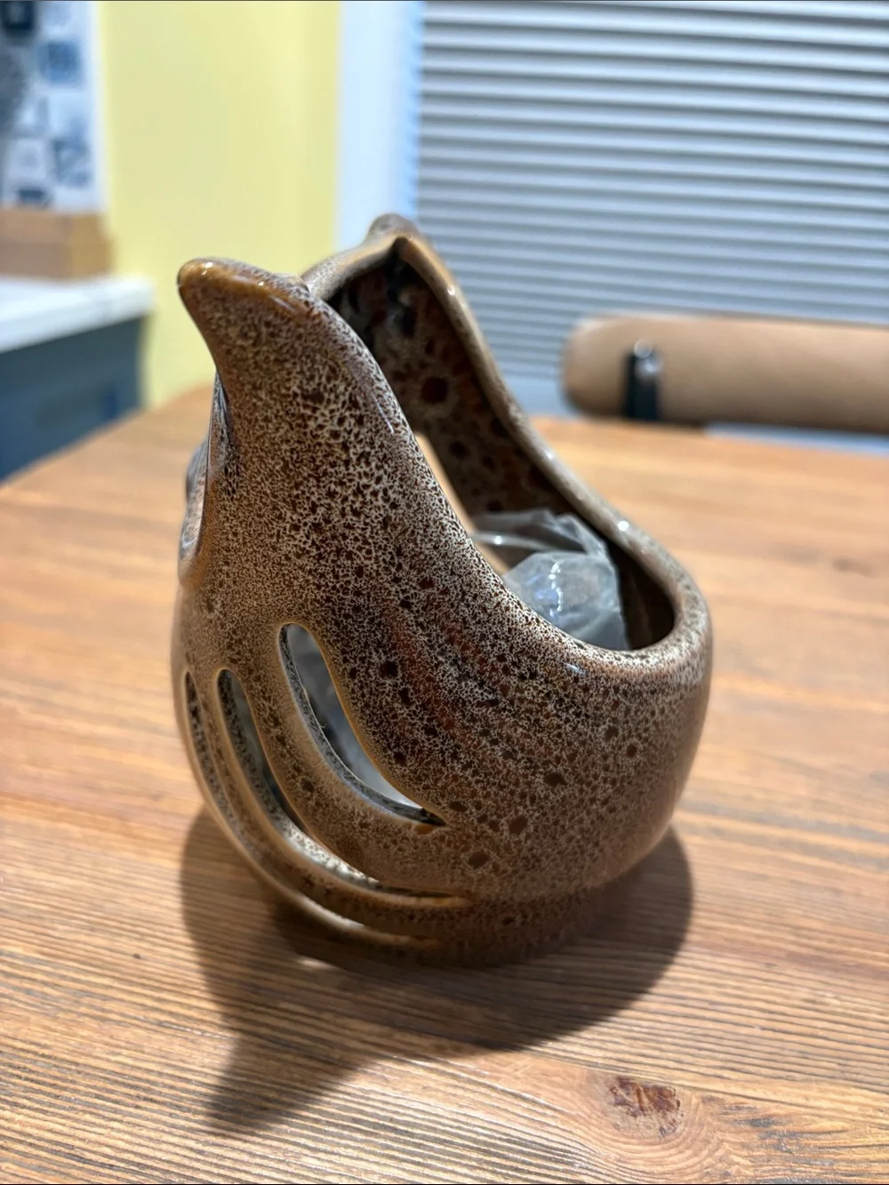 Vintage PartyLite Brown Speckled Ceramic Owl Votive Holder